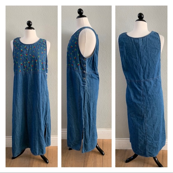 Vintage Dresses Vintage Basic Edition Maxi Denim Embroidered Dress